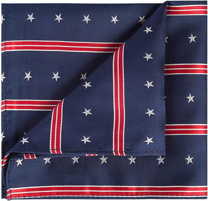 Mens Silk Tie Set Patriotic Ties the USA Necktie + Pocket Square