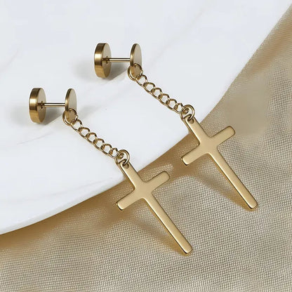 2PCS Stainless Steel Stud Earring Cross round Fake Ear Taper Dumbbell Unisex