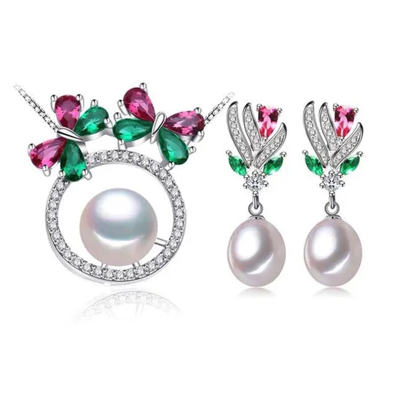 Majesty Diamonds MDS210089 Multi White Freshwater Pearl Drop, Dangle Floral Earrings & Pendant Set in 0.925 White Sterling Silver
