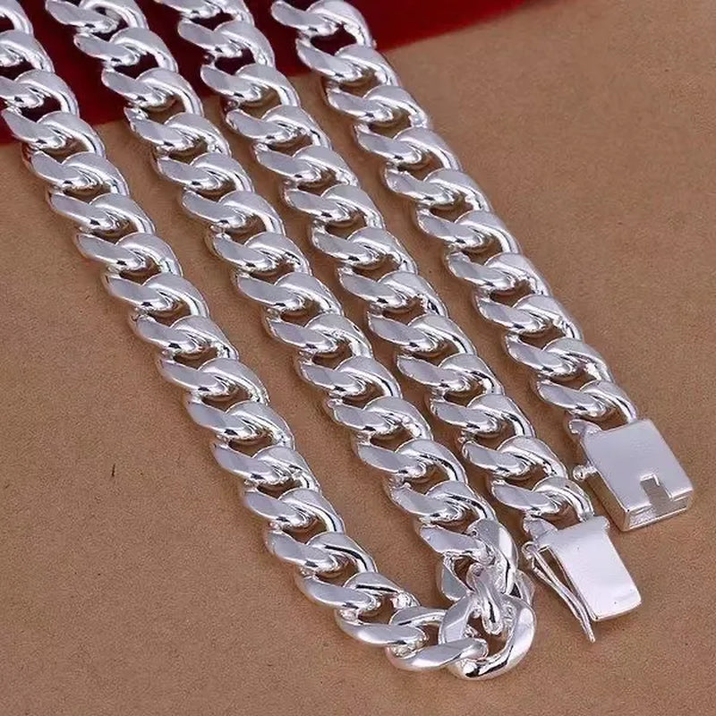 Franco Chain 925 Sterling Silver 10MM 8/20/22/24 Inch Cuban Chain Necklace for Women Men Fashion Jewelry Party Christmas Gifts