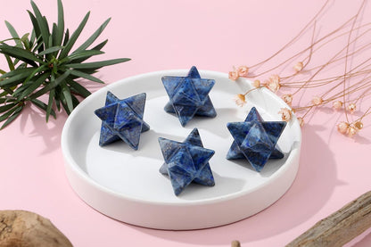 Lapis Lazuli Merkaba Crystal Natural Healing Stones Sacred Meditation Energy Generator 1" Reiki 3D Star Dodecahedron Crystal Grid Home Decor Protection Cleansing Spiritual Gifts