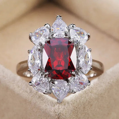 Luxury 925 Sterling Silver Natural Ruby Diamond Ring Bridal Wedding Engagement Fine Jewelry Size 6-10
