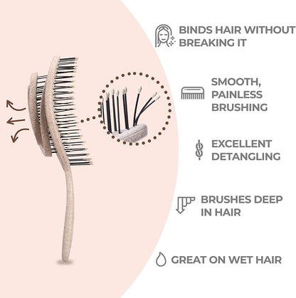 Organic Detangling Hair Brush for Women, Men & Children - Does Not Pull on Hair - Hair Straightening Brushes for Straight, Curly & Wet Hair - Unique Spiral Hairbrush