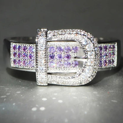 Noble Silver White Sapphire Birthstone Gemstones Engagement Wedding Belt Ring Size 6 7 8 9 10