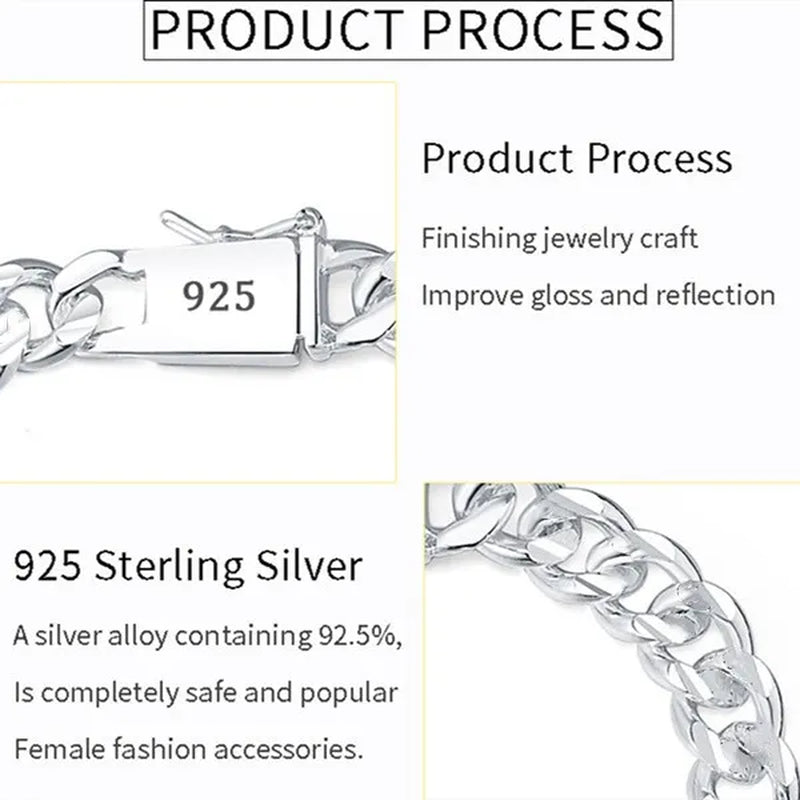 Franco Chain 925 Sterling Silver 10MM 8/20/22/24 Inch Cuban Chain Necklace for Women Men Fashion Jewelry Party Christmas Gifts