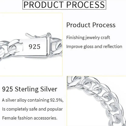 Franco Chain 925 Sterling Silver 10MM 8/20/22/24 Inch Cuban Chain Necklace for Women Men Fashion Jewelry Party Christmas Gifts