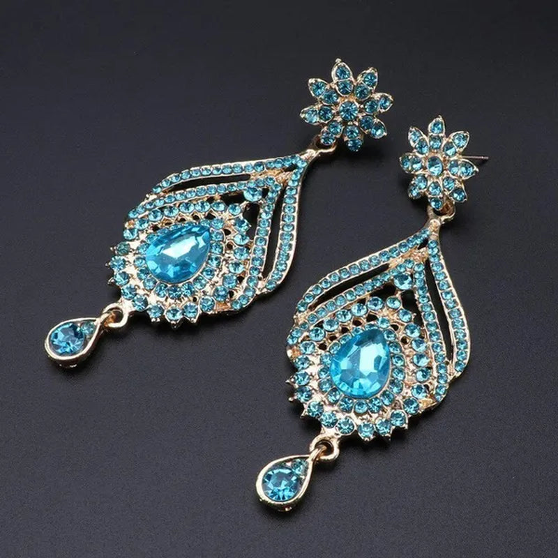 Luxury Women'S Elegant Austrian Crystal Statement Necklace Earrings Bridal Party Jewelry Set for Wedding Dress