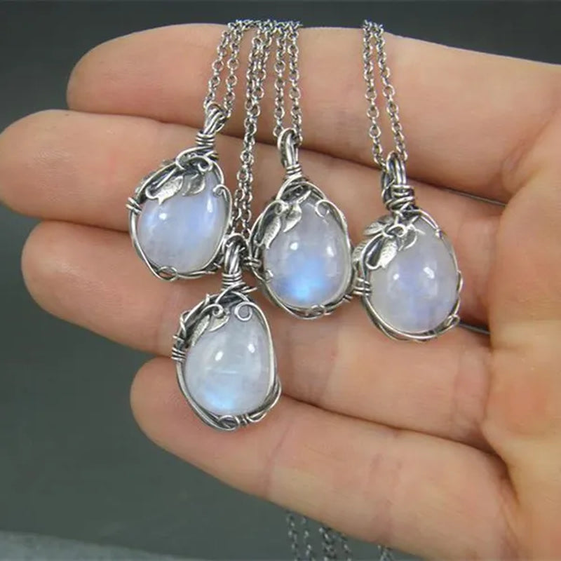 Moon Shape Moonstone Pendant Necklace For Women Female Fashion Jewelry Gifts For Girl
