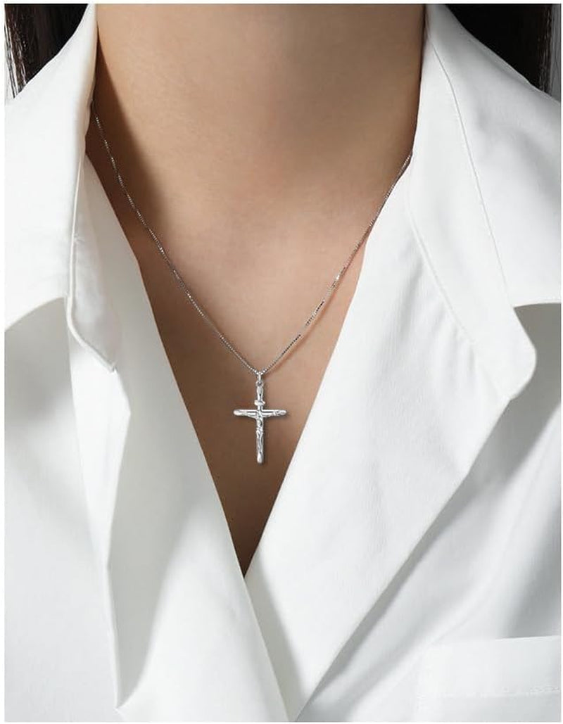 925 Sterling Silver Crucifix Pendant Necklace for Women, Jesus Christ on INRI Cross Necklace - WORLD TIME VISITS