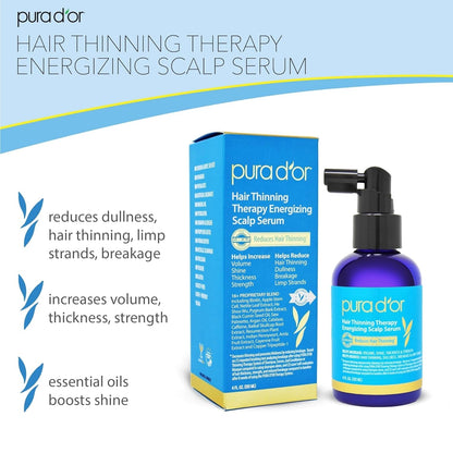 Hair Thinning Therapy Energizing Scalp Serum Revitalizer (4Oz) with Argan Oil, Biotin, Caffeine, Stem Cell, Catalase & DHT Blockers, All Hair Types, Men & Women (Packaging May Vary)