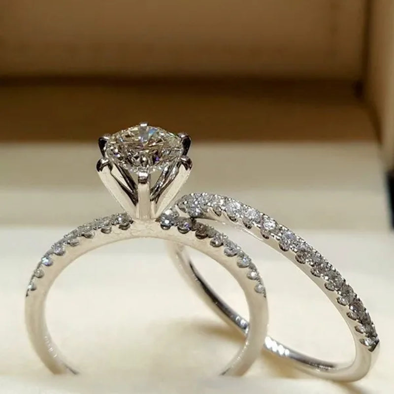 Fashion Simple 925 Pure Silver round White Diamond Engagement Wedding Anniversary Love Ring Size 6-10
