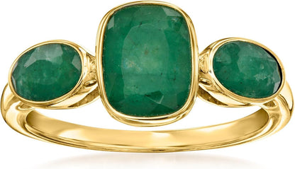 2.80 Ct. T.W. Emerald 3-Stone Ring in 18Kt Gold over Sterling. Size 7 - WORLD TIME VISITS