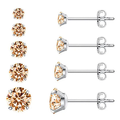 1 Pairs 3-8Mm Unisex Stud Earrings, 316L Stainless Steel round Cubic Zirconia Stud Earring, Ear Cartilage Piercing Earrings 9 Zircon Colors