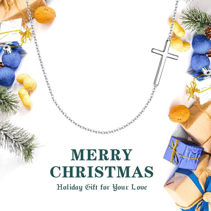 925 Sterling Silver Simple Sideways Cross Pendant Choker Necklace Birthday/Mothers Day/Valentines/Christmas Jewelry Gift for Women