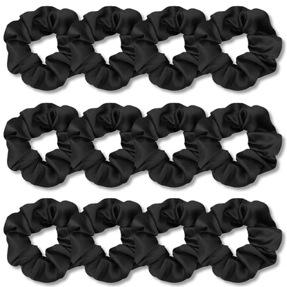 Scrunchies for Hair Sleep, Premium Satin Soft than Silk for Women Curly Hair, Cute Bands Ties for Girls Thin | Thick Hair Styling, 12 Pack, Black - WORLD TIME VISITS