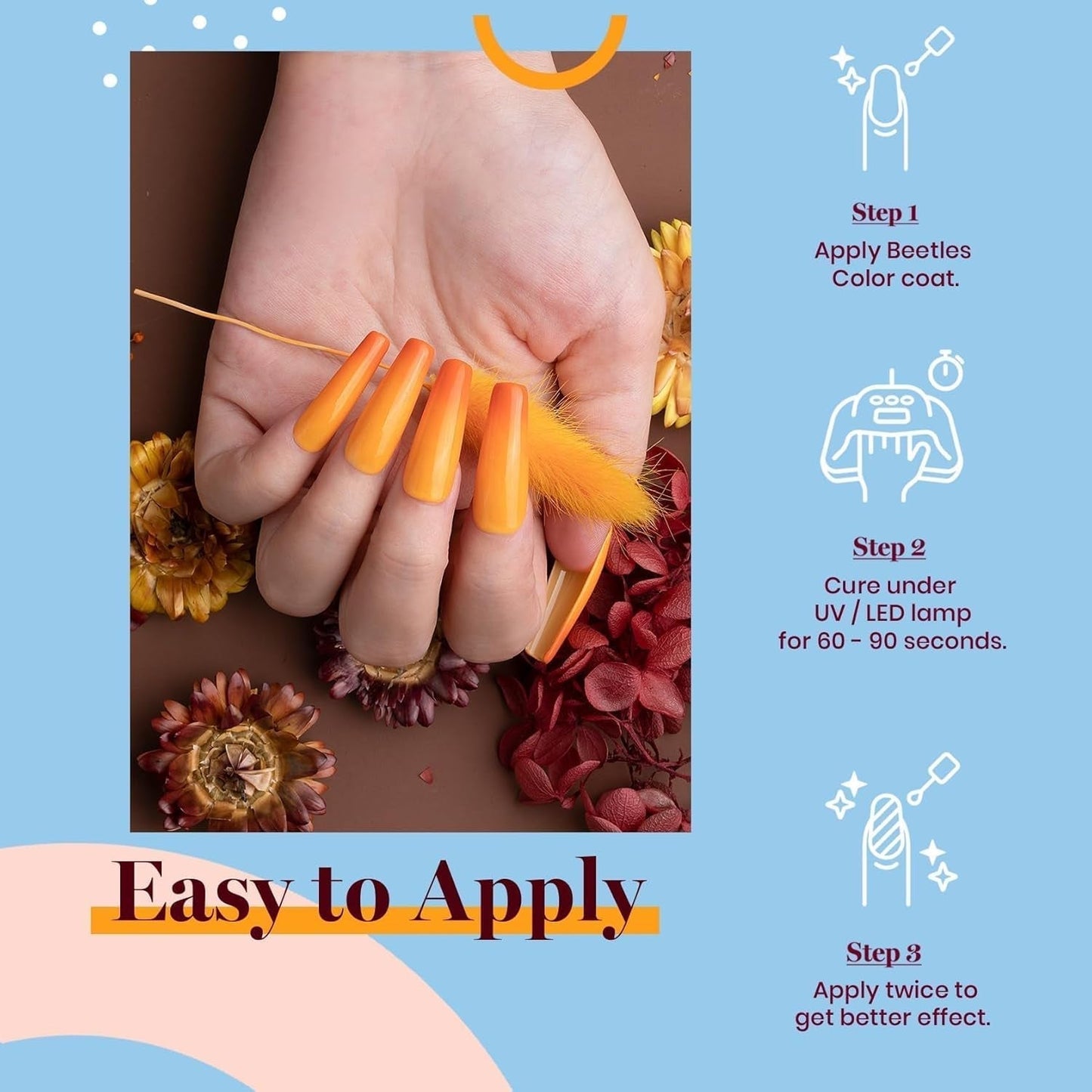 Beetles Orange Gel Nail Polish Set, 6 Colors Yellow White Gold Glitter Gel Nail Polish Kit Fall Winter Nail Gel Polish Soak off Uv LED Lamp Nail Art Design Manicure Gift for Women