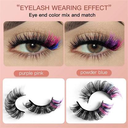 Colored Lashes 20Mm Strip False Eyelashes Kit with Color Fluffy 8D Thick Volume Lash Tint Curly Rainbow Fake Eye Lashes 7 Pairs Multi Pack