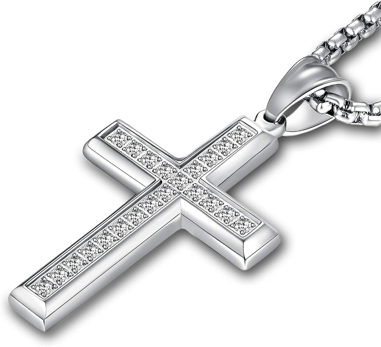 Men'S Cross Necklace 316L Stainless Steel Jesus Ankh Pendant Rolo Chain Jewelry