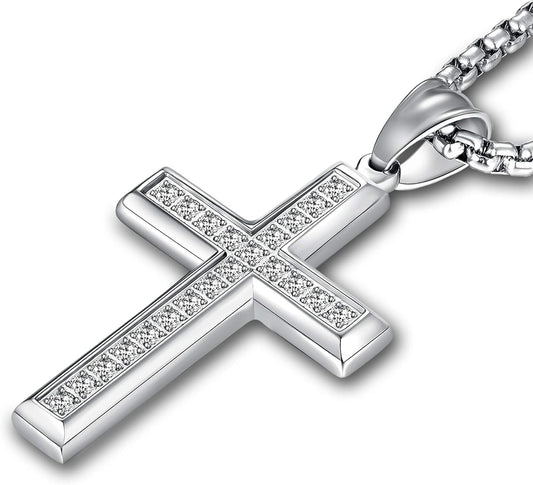 Men'S Cross Necklace 316L Stainless Steel Jesus Ankh Pendant Rolo Chain Jewelry