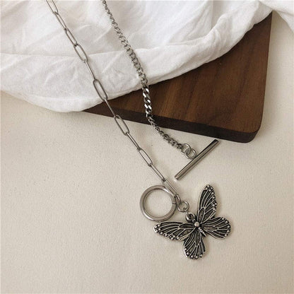 Dainty Simple Boho Steel Chain Necklace Choker Silver Butterfly Pendant Necklaces for Women