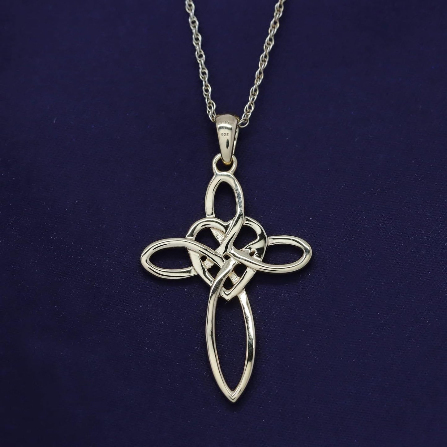 Celtic Knot Cross Infinity Heart Love Pendant Necklace in 14K Gold Plated 925 Sterling Silver Jewelry Gift for Women with 18" Chain