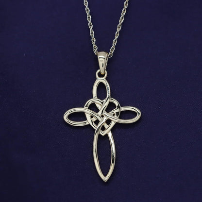 Celtic Knot Cross Infinity Heart Love Pendant Necklace in 14K Gold Plated 925 Sterling Silver Jewelry Gift for Women with 18" Chain