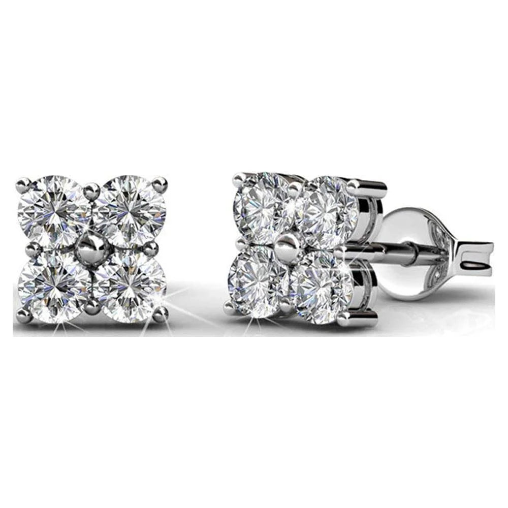 Rae 18K White Gold Plated Silver Stud Earrings with Swarovski Crystals | round Cut Crystal Earring Set for Women