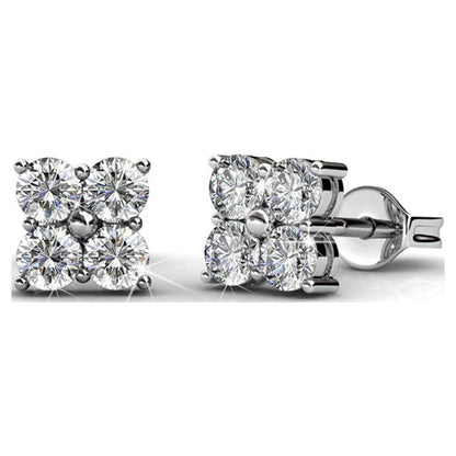 Rae 18K White Gold Plated Silver Stud Earrings with Swarovski Crystals | round Cut Crystal Earring Set for Women