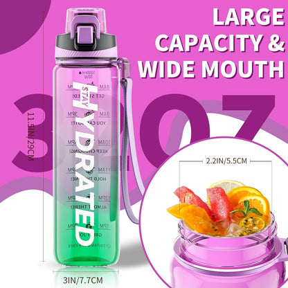 Water Bottle, 32 Oz Motivational Water Bottles with Time Marker-Tritan & BPA Free, Sports Water Bottle with Time to Drink & Strap, Wide Mouth, Leakproof -Gift for Christmas Gym Fitness & Outdoor