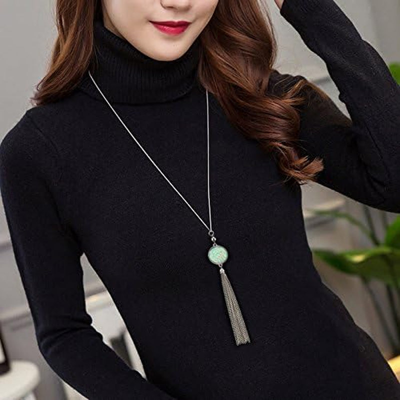 Long Chain Tassel Necklace Pendant Resin Sweater Chain Bohemian Style for Women, Change Color