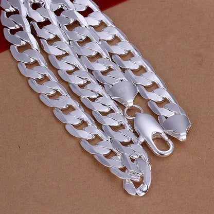 Wholesale! Prefect!Hot New High Quality 925 Sterling Silver Fashion Jewelry 12MM Men'S 925 Solid Silver Curb Chain Necklace 16-30 Inch