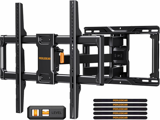 UL Listed Full Motion TV Wall Mount for Most 42–84 Inch Flat Curved Tvs up to 132 Lbs, 12″/16″ Wood Studs, Bracket with Articulating Arms, Swivel, Tool-Free Tilt, Max VESA 600X400Mm PGLF12 - WORLD TIME VISITS