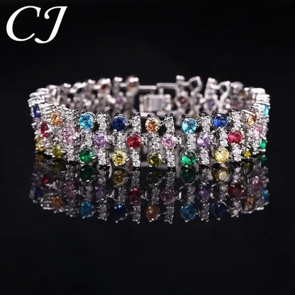 CANDICE Blue Crystal Elegant Bridal Wristband Bracelet White CZ Wedding Bangle Jewelry