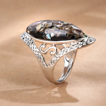 Vintage Jewelry Magic Natural Shell Silver Ring Ancient Silver Carved Big Ring Couple Antique Jewelry Sterling Silver Bride Wedding Engagement Vintage Men Ring Gift Aneis Feminino Bijoux