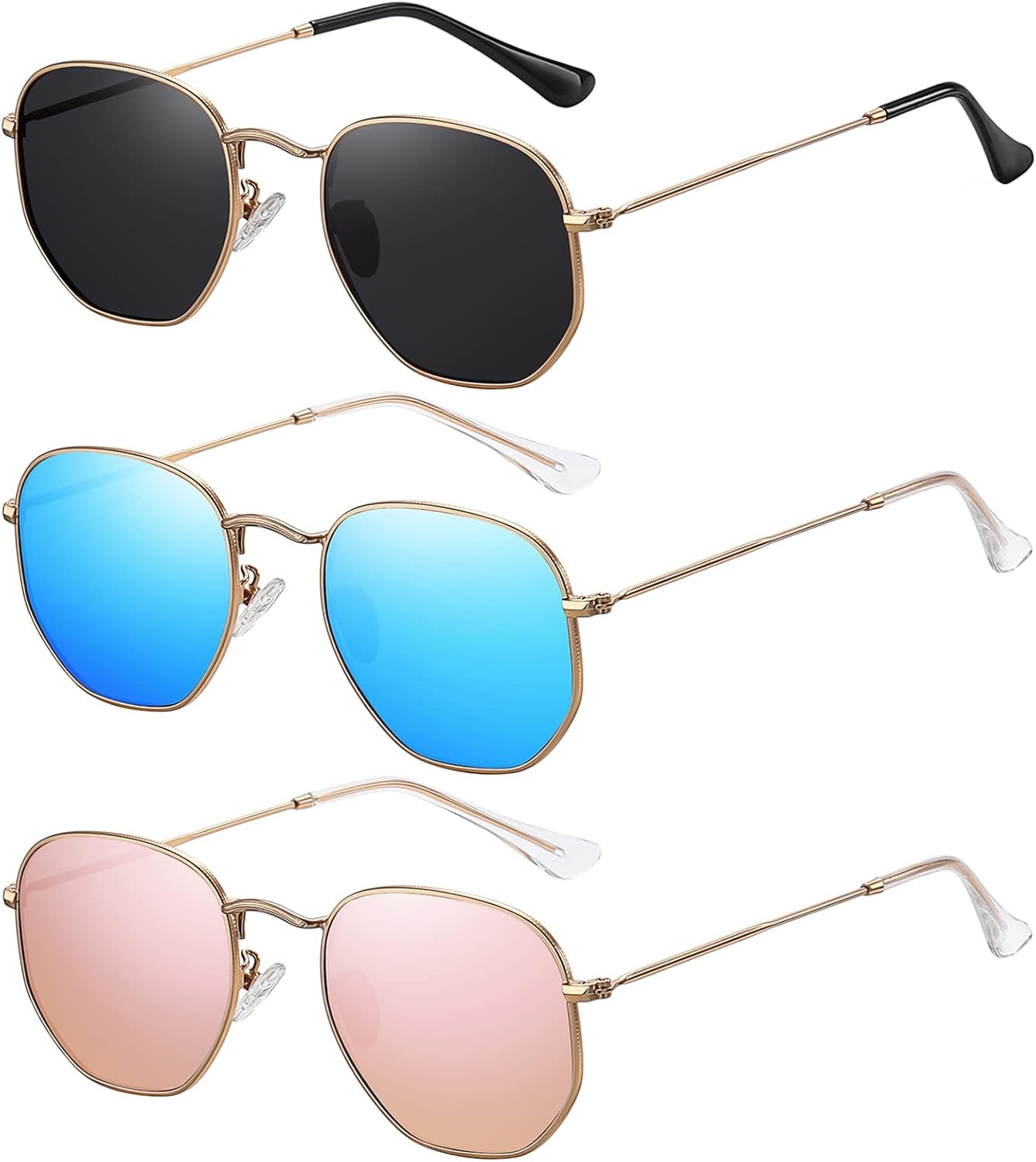 Polarized Hexagon Sunglasses for Women Men Polygon Square Sun Glasses UV400 Protection Metal Frame