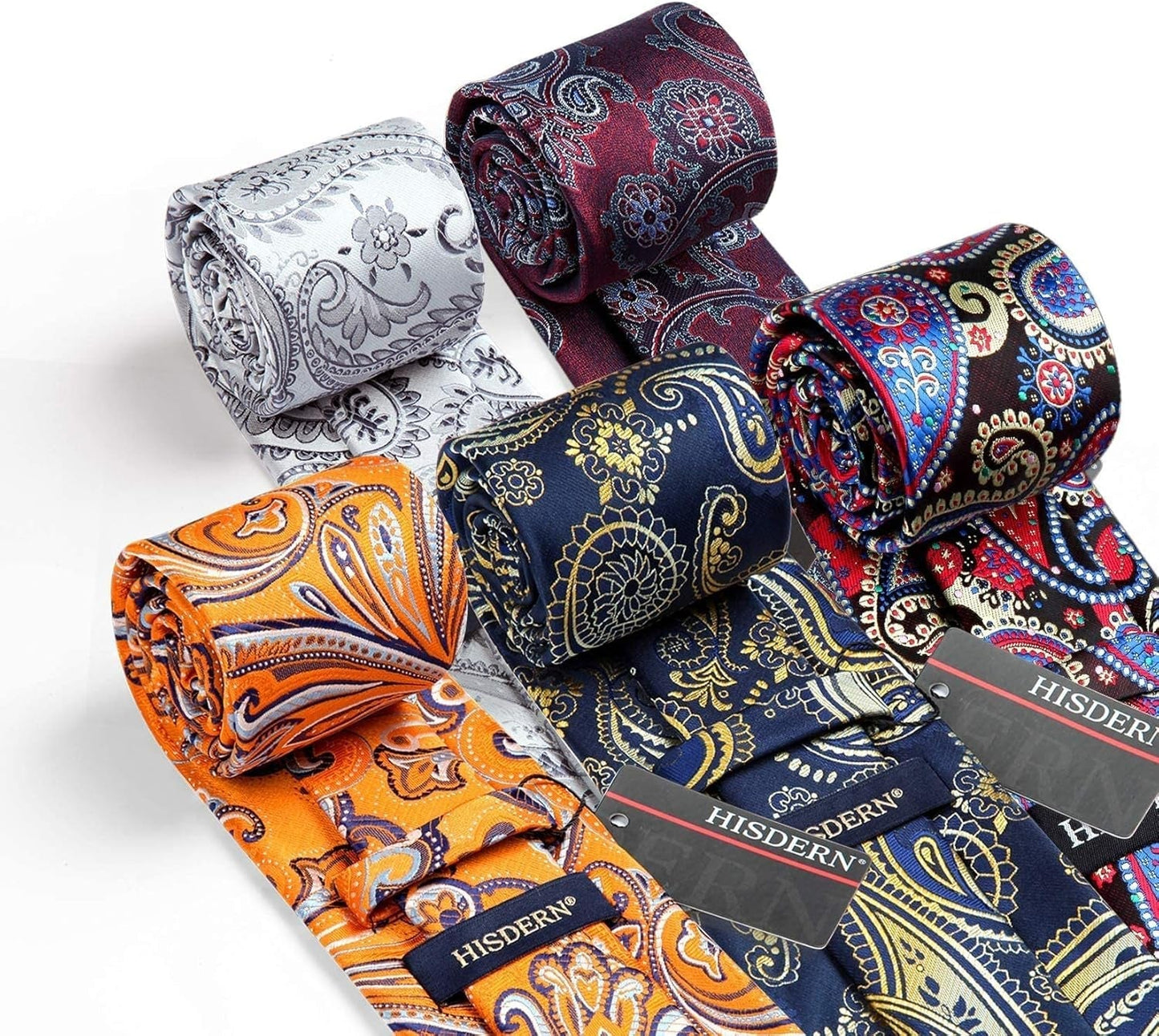 Mens Ties Set 5PCS Collection Tie with Pocket Sqaure Formal Business Necktie Present Box Neckties Set for Men