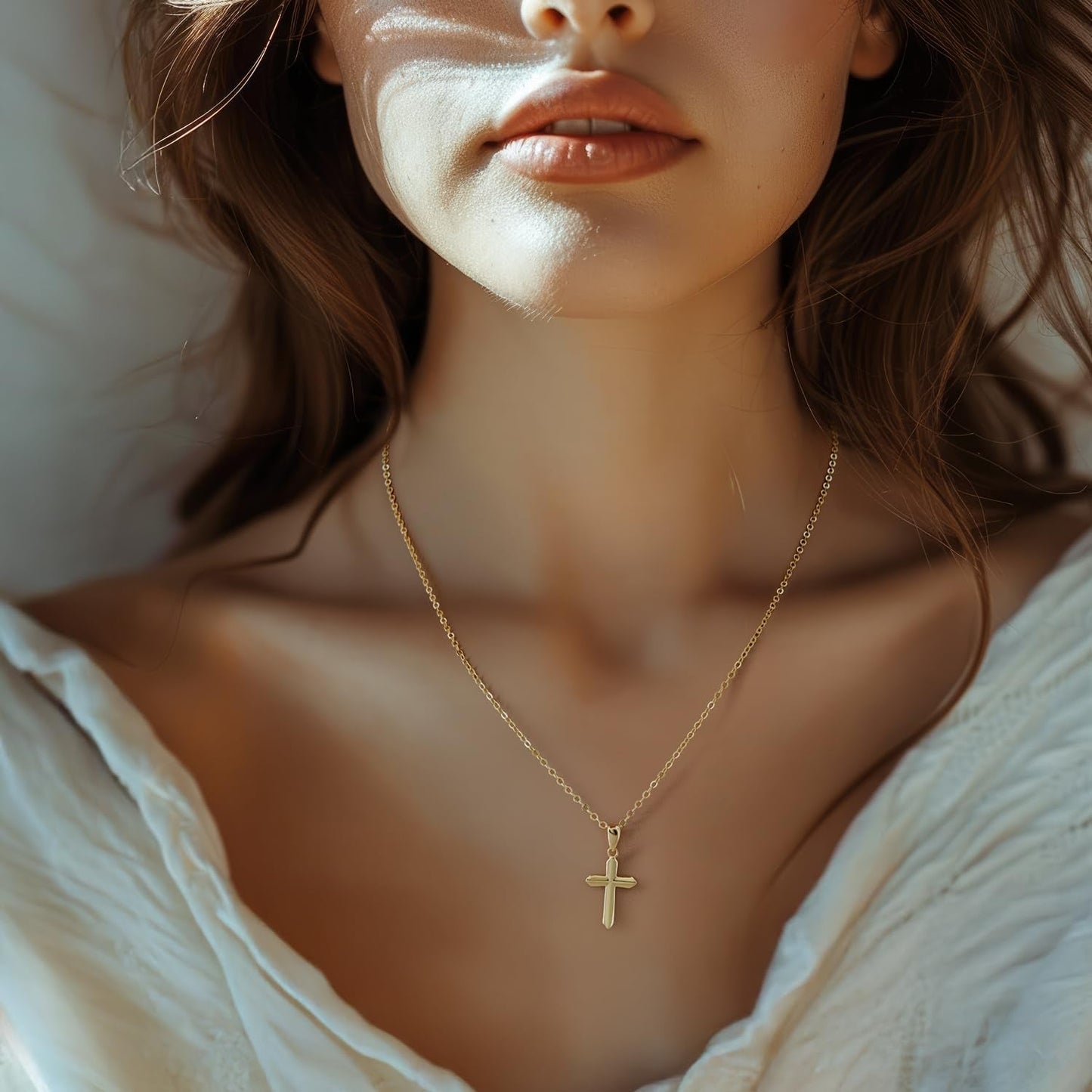 Womens Gold Cross Necklace 14K Gold Cross Necklaces for Women Crosses Pendants Necklaces for Women Soft Lines and Smooth Edges Womens Chain Crosses Necklace