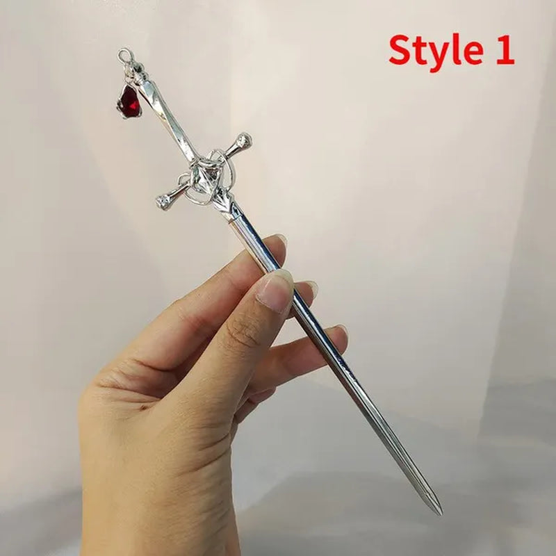 Hair Chopsticks,Comics Chinese Style Hair Pin Sword Hair Sticks for Bun with Tassel Red Gem Hair Accessories for Women Girls Long Hair
