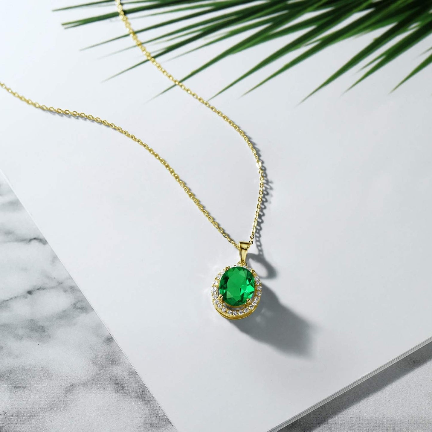 18K Yellow Gold Plated Silver 11X9MM Oval Gemstone Birthstone Halo Pendant Necklace for Women | with 18 Inch Silver Chain
