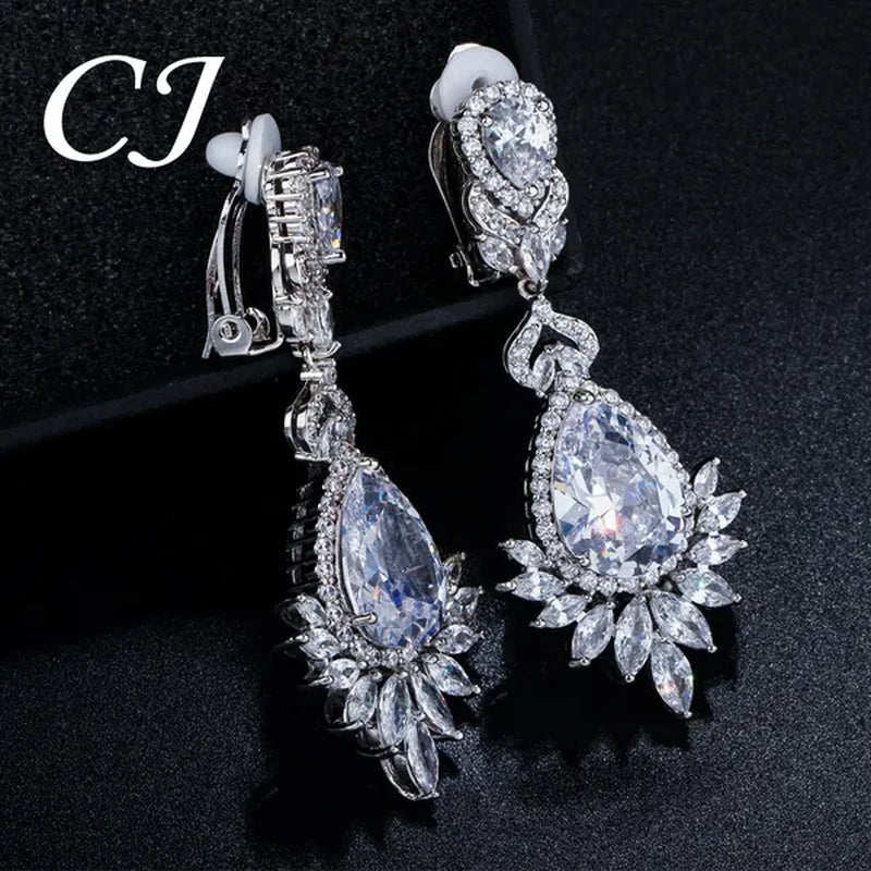 CANDICE Gorgeous Women Japanese Wedding CZ Non Hole Clips on Earrings Inlay Water Drop Clear Crystal Luxury Bridal Ear Jewelry Without Piercing