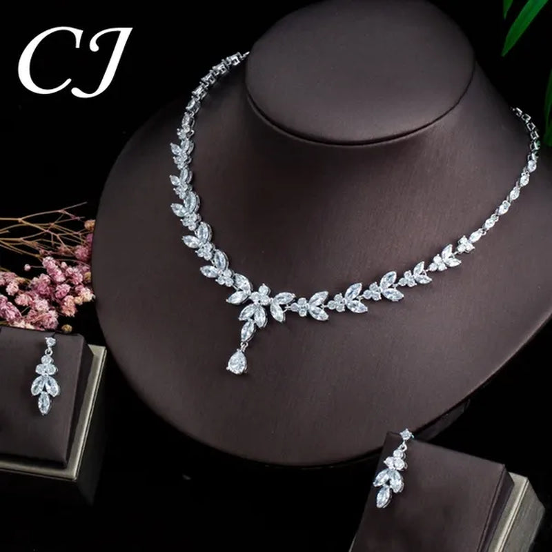 CANDICE Luxury Marquise Cubic Zirconia Pave Bridal Big Flower Pendant Necklace Earrings Jewelry Set High Quality White Gold Plated Water Drop Wedding Brides Jewellry Accessories