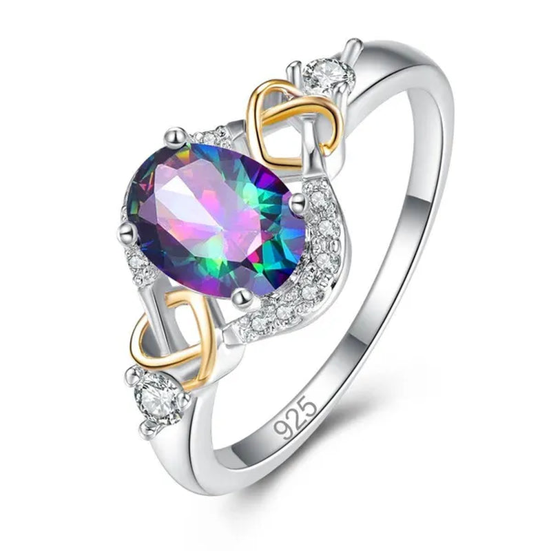 Fashion Wedding Bride Oval Cut Rainbow Blue Topaz Sapphire Ruby Gemstone Jewelry Ring - WORLD TIME VISITS