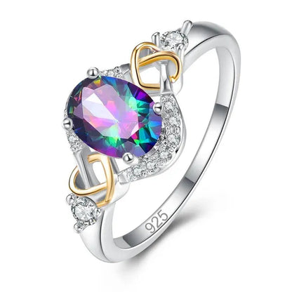 Fashion Wedding Bride Oval Cut Rainbow Blue Topaz Sapphire Ruby Gemstone Jewelry Ring - WORLD TIME VISITS