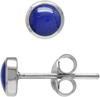 4MM Petite round Shape Cabochon Gemstones White Gold Plated or Yellow Gold Plated 925 Sterling Silver Stud Post Birthstone Earrings Jewelry for Women or Teens Second or Third Hole Piercing