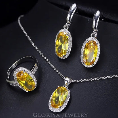 Gloriya Wedding/Bride Noble Jewelry High Quality Silver Plated Women'S/Girl'S Red AAA Cubic Zirconia Rings Chain Necklace Earrings Wedding Jewelry Sets Christmas Gifts