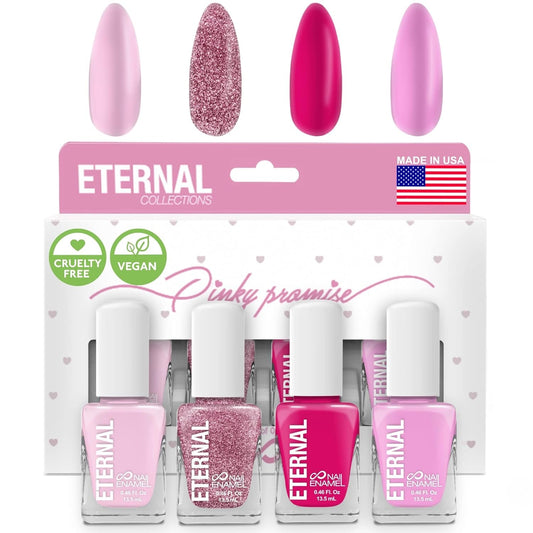 Glitter Nail Polish Set for Women (PINKY PROMISE) - Light Pink Nail Polish Set for Girls | Quick Dry & Long Lasting Nail Polish Kit for Home DIY Mani Pedi | Made in USA, 13.5Ml (Set of 4)
