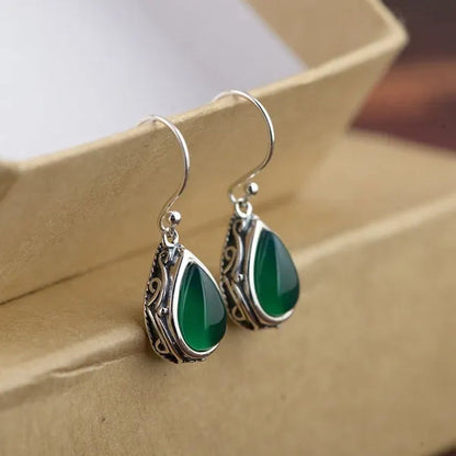 Fashion 925 Sterling Silver Earrings Emerald Ruby Gemstone Crystal Heart Hook Earrings Drop Dangle Earrings for Women Jewelry