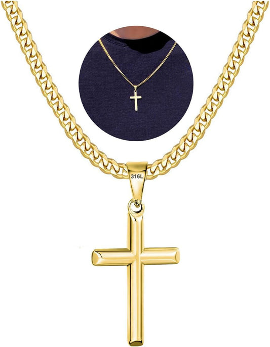 316L Stainless Steel Cross Chain Necklace Valentines Stuff Jewelry Gifts for Men Boys, Silver Gold Black Necklaces 5Mm Non-Fading Sturdy Cuban Chain with Cross Pendant 14/16/18/20/22/24Inch - WORLD TIME VISITS