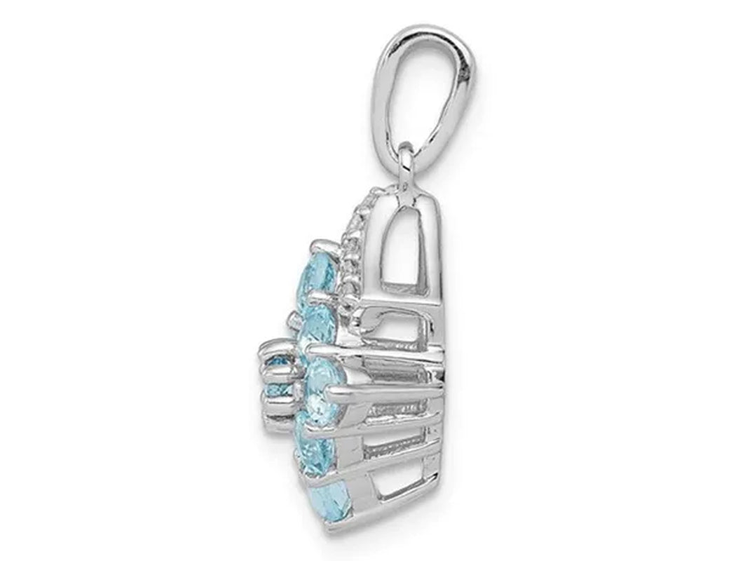 3/4 Carat (Ctw) Aquamarine Cluster Pendant Necklace in Sterling Silver with Chain