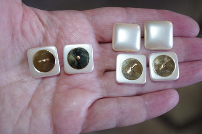 Quality Majorca Pearl Square Half Dome 16MM Stud Earrings 14K Gold Filled
